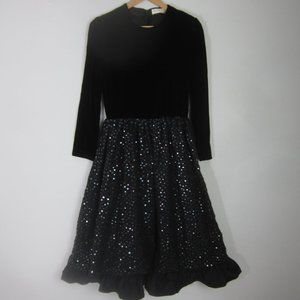 Vtg Saks Fifth Avenue Womens S Black Velvet Fit Flare Sequin Party Formal Dress